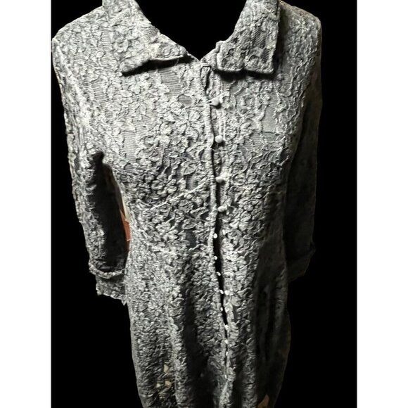 nwt Adore silver blue lace button up duster size small poly blend - Picture 6 of 11